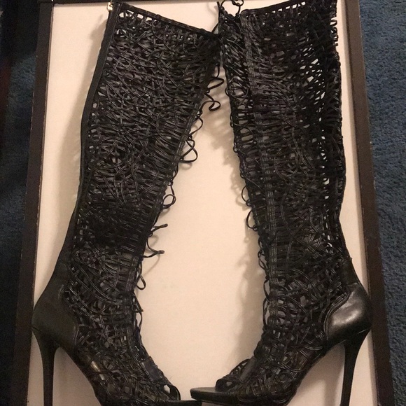 Tall black detailed lace up heels - Picture 2 of 8